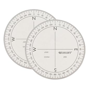 Westcott 360-Degree Compass Protractor, Crystal Clear Transparent Dial, Calibrated for 360-Degree Accuracy, Back-to-School, School Supplies, Classroom Supplies, 3 1/2-Inch Pack of 2