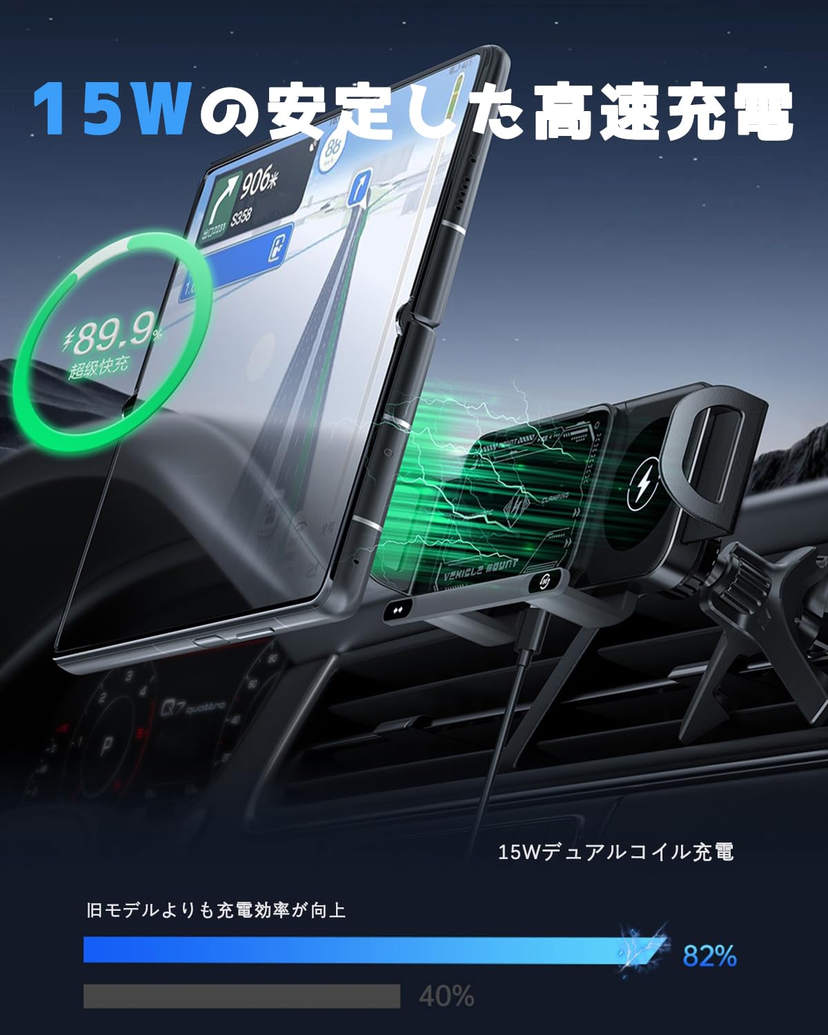 Amazon.co.jp: SUANES 車載ワイヤレス充電器 車載ホルダー15W急速充電 