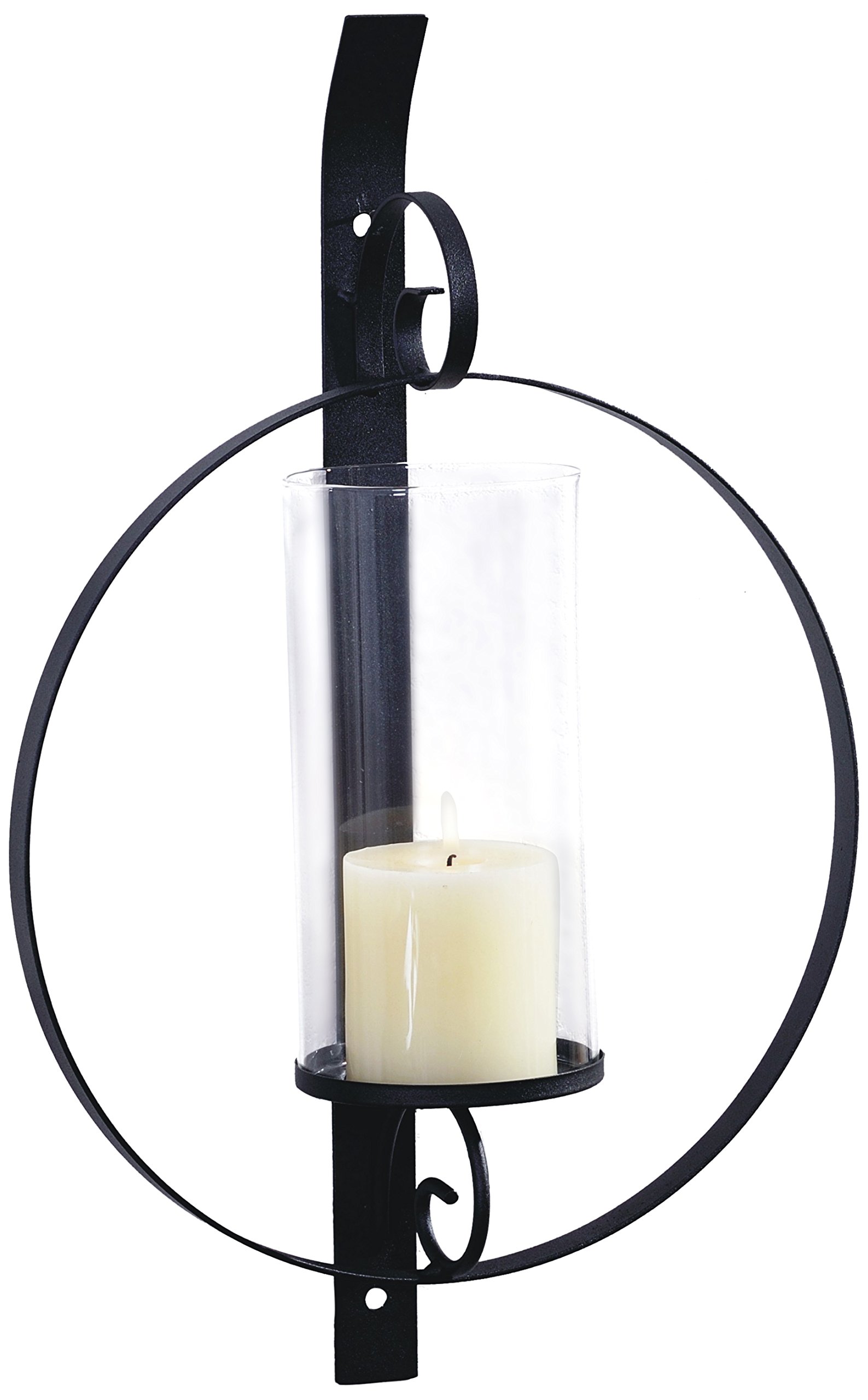 Art Maison Black Wall Sconce Candle Holder, Glass & Circle Metal Wall Decor for Living Room, Dining Room, House Sconce 19"x12", Hanging Candle Sconce