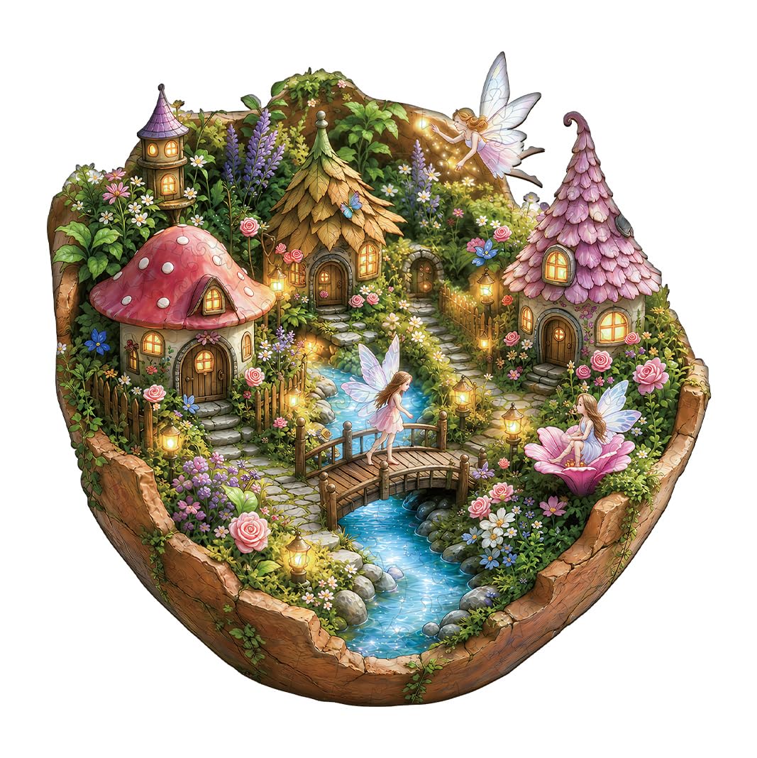 WOODBESTS Wooden Puzzles for Adults, Fairybrook Glen Wooden Puzzle, Irregular Unique Puzzles, Beautiful Gifts for Puzzle Lovers (13.4 * 13.1 in 225pcs)