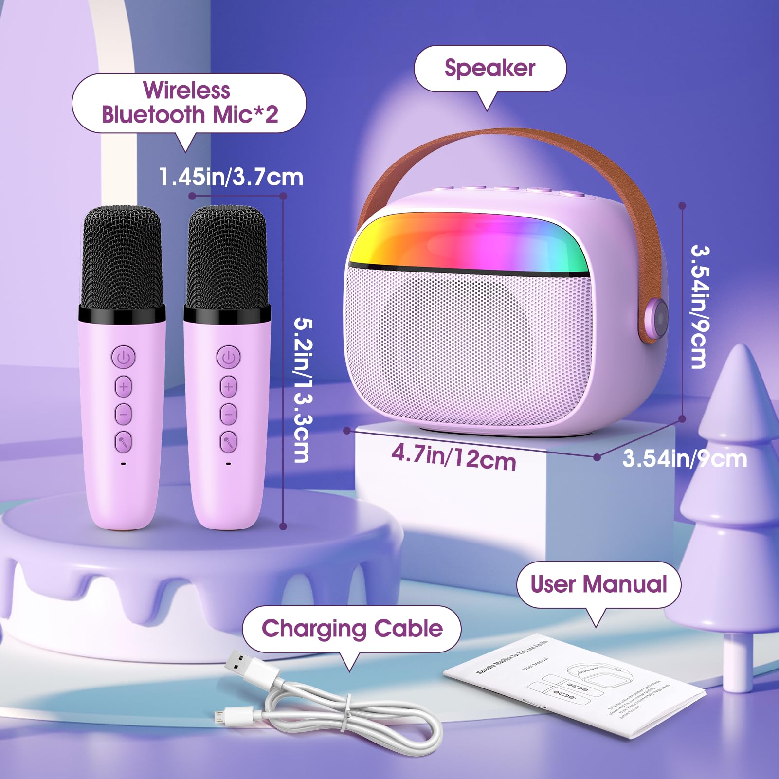Gralal Micro Karaoke Sans Fil 2 Micros Cadeau Fille 3-12 Ans Jouet Anniversaire et Noël