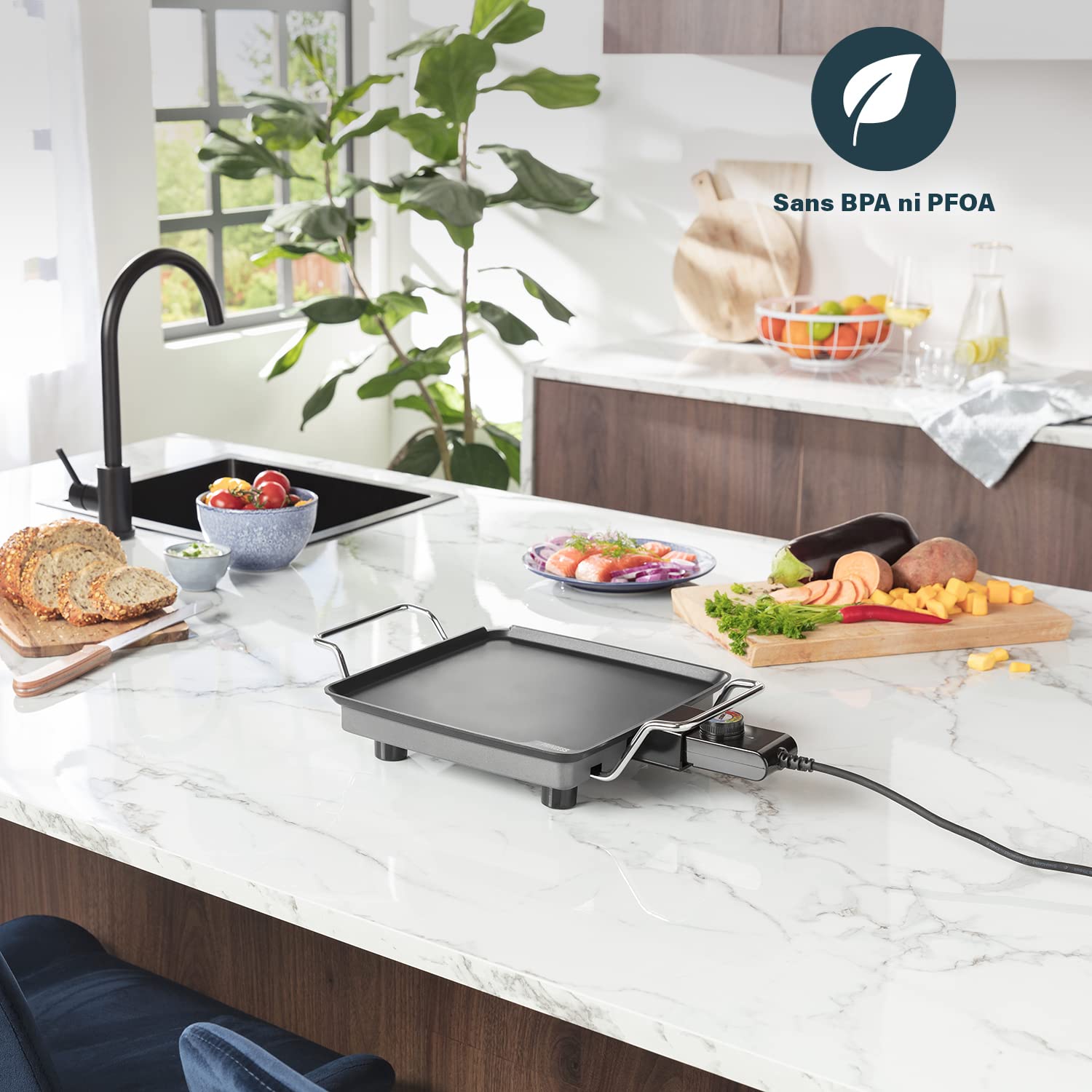 Plancha Princess Chef Mini Classic noire - fonte d'aluminium - 4 personnes - 28 x 28 cm - 1 900 W