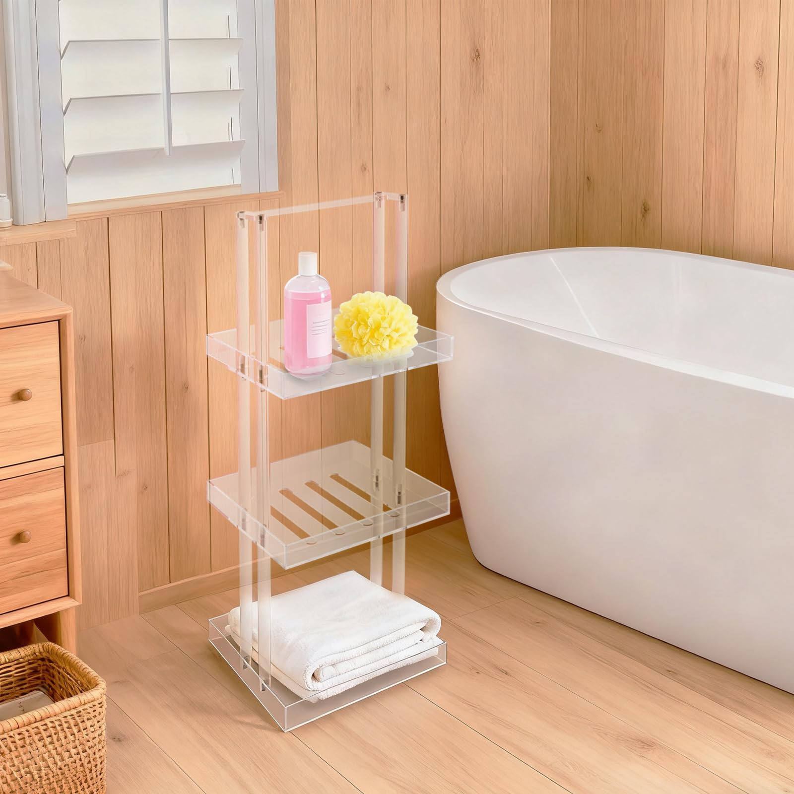 LOONGWEIA Standing Corner Shower Caddy 3 Tier Acrylic Shower Shelves Minimalist Shower Organizer for Bathroom Small Space 11