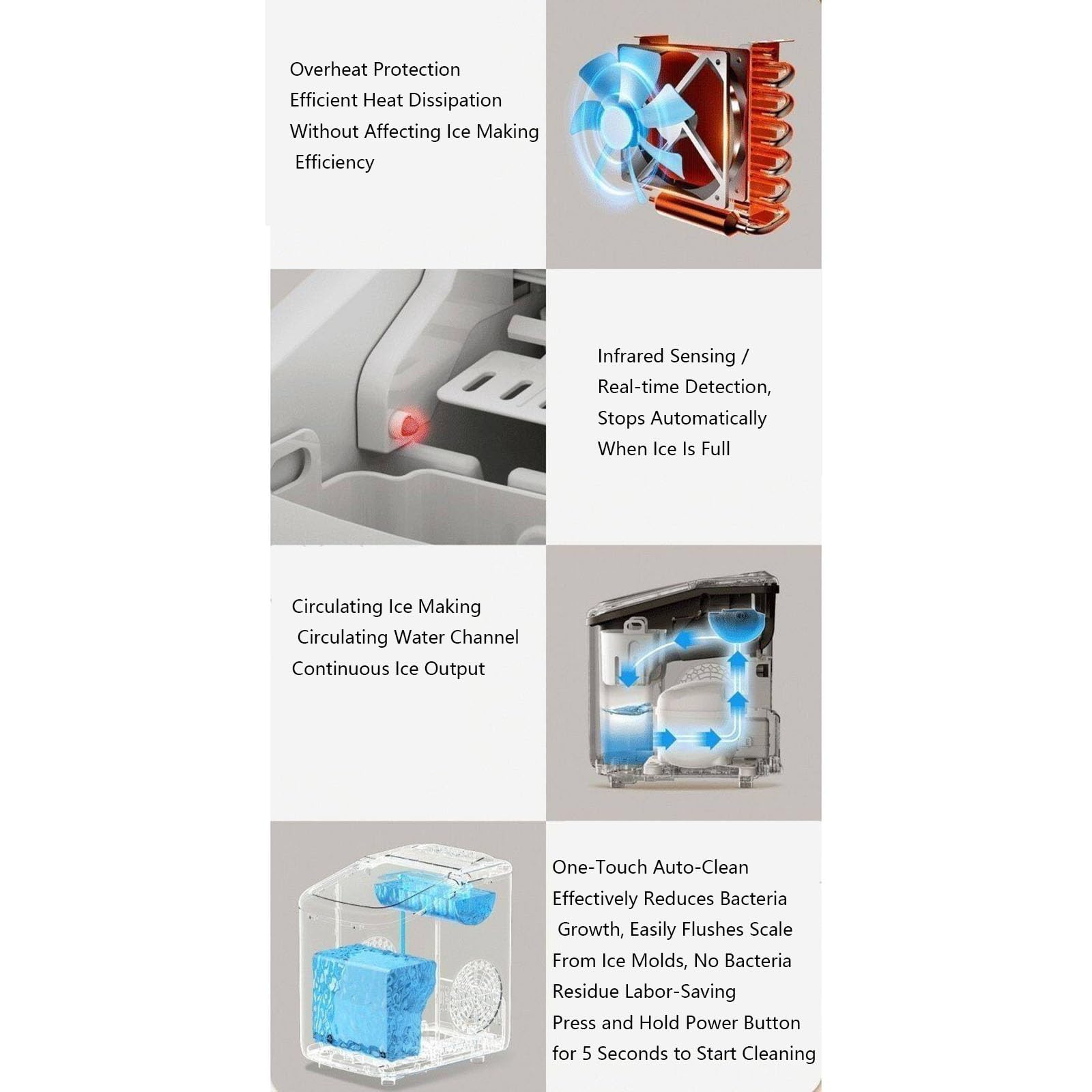 Fabbricatore di ghiaccio da tavolo, produttore di ghiaccio automatico, ghiaccio regolabile, rilevamento infrarossi, avviso acqua, per negozi di tè, caffetterie, campeggio(B)