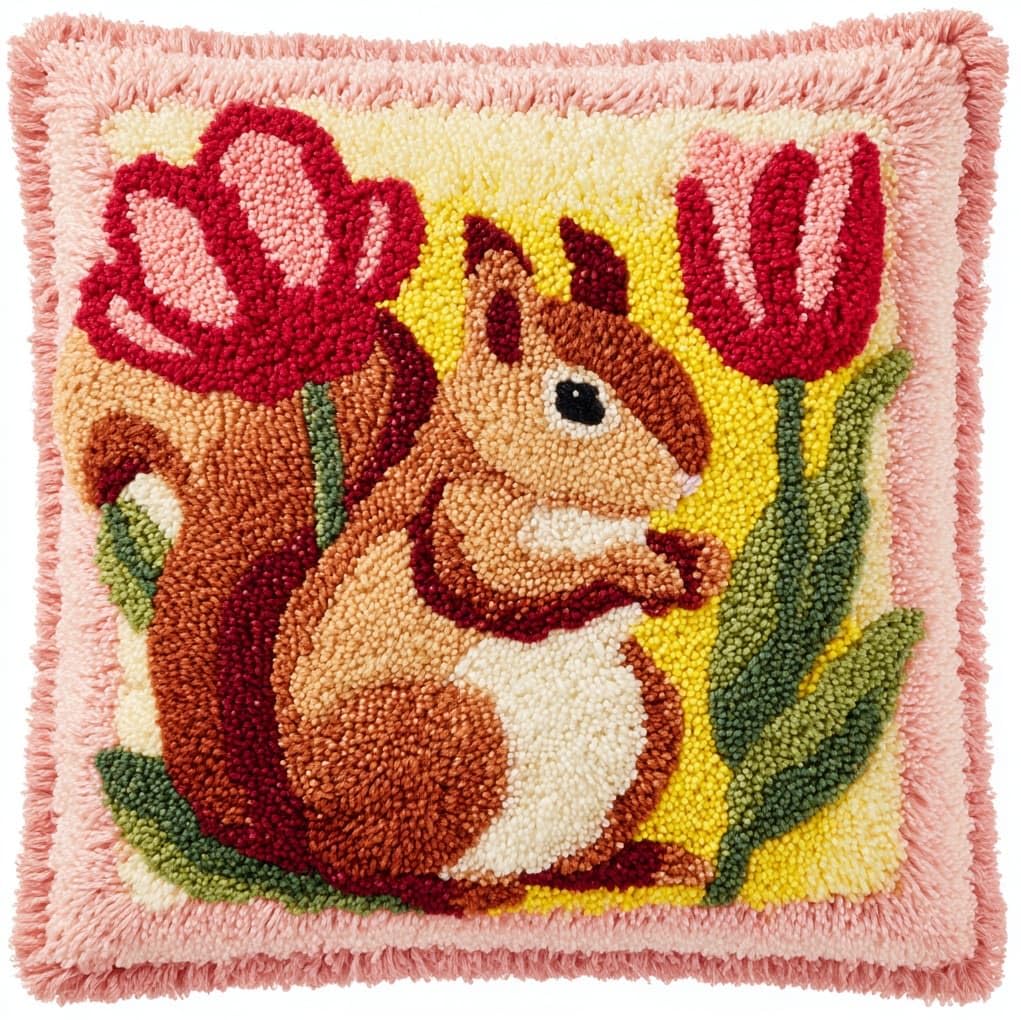 Wallustrioaw Flowers And Squirrels Latch Hook Pillow Kits Pillow Cover,