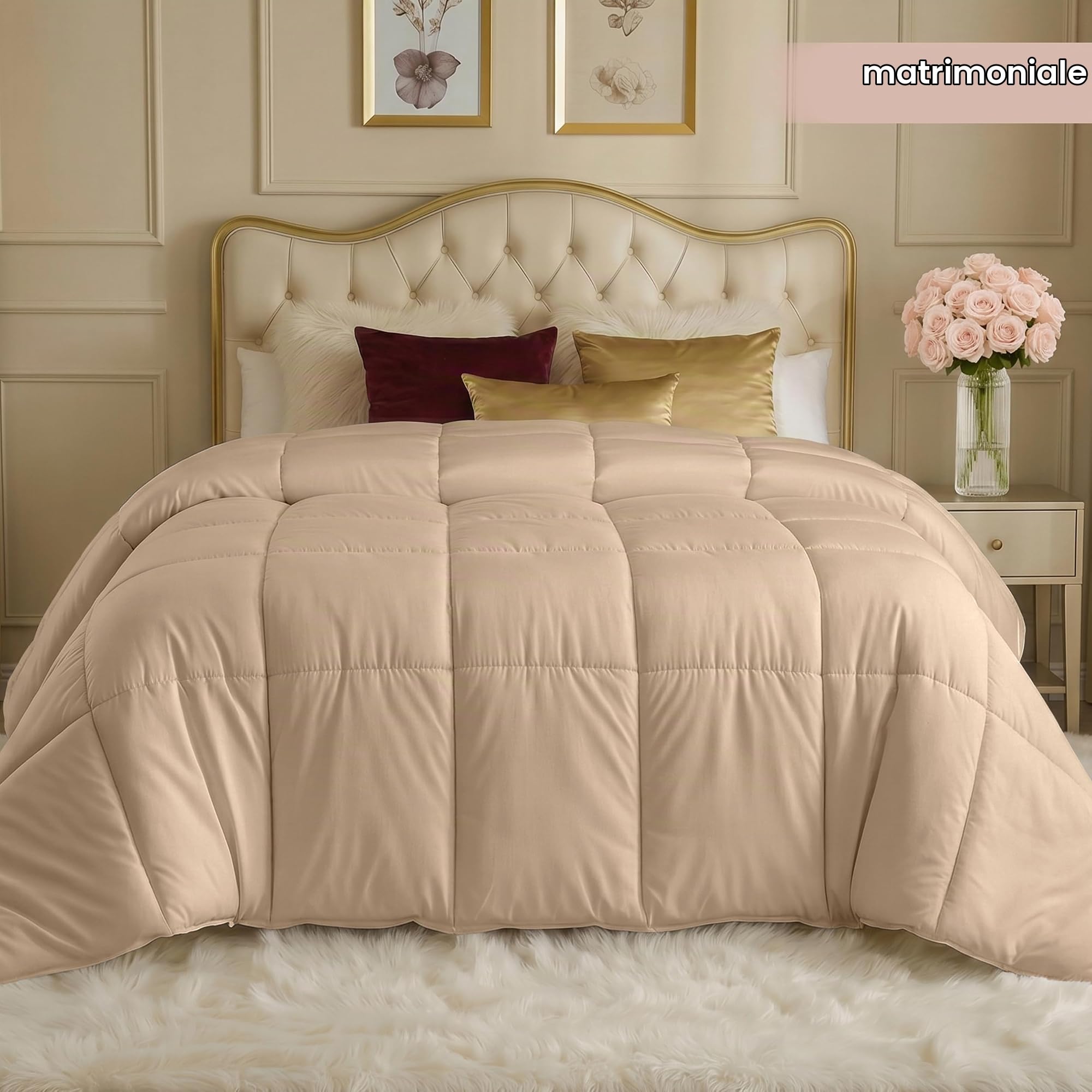 Utopia Bedding Piumino per tutte le stagioni, 250 g/m², in peluche, con imbottitura in fibra siliconata, con cuciture (beige, queen size)