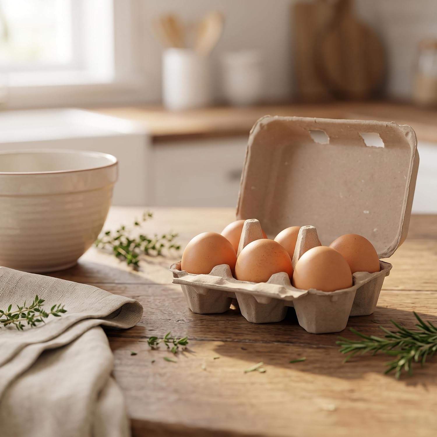30 Pack Egg Cartons - 6 Count, Paper Pulp Half Dozen Egg Tray Holder, Biodegradable for Family, Farm, Market, 5.9 x 3.9 x 2.7 Inch