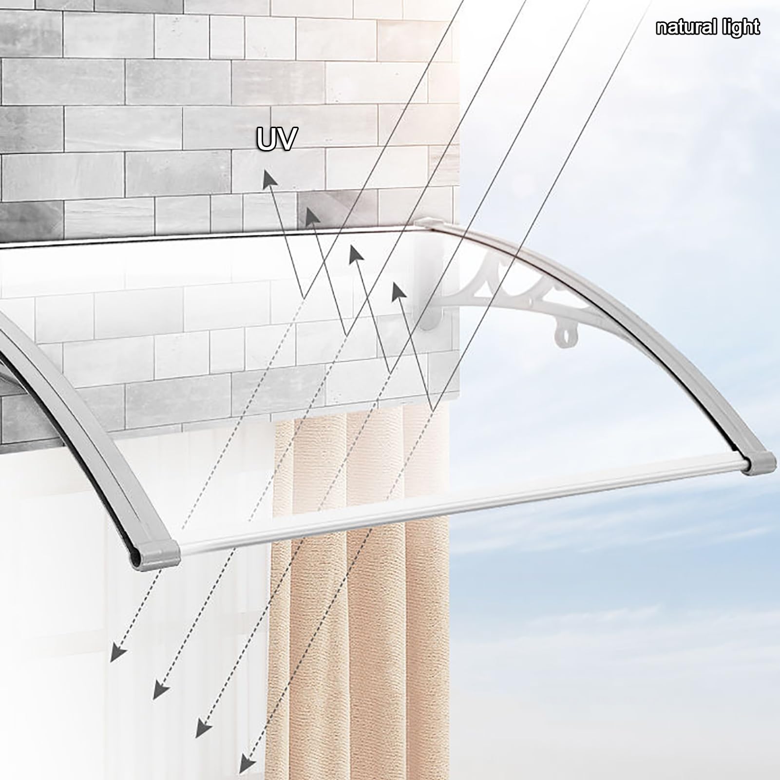 Marquesina Puerta Exterior, Tejadillo Proteccion Lluvia, Techo Ventanas Entrada Toldo de Aluminio, Marquesina Arqueada de Policarbonato, Protección contra La Lluvia Y La Nieve UV (Color :