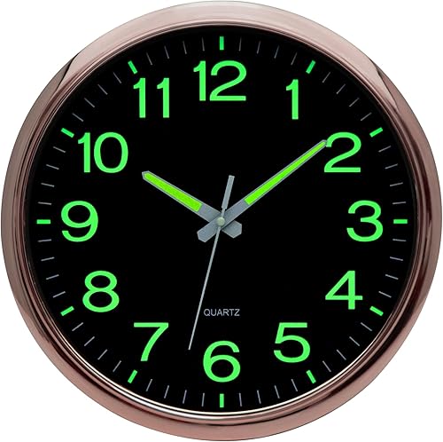 Reloj de pared que brilla en la oscuridad, reloj de pared con luz nocturna de 12 pulgadas, silencioso, sin tictac, funciona con pilas, para sala de
