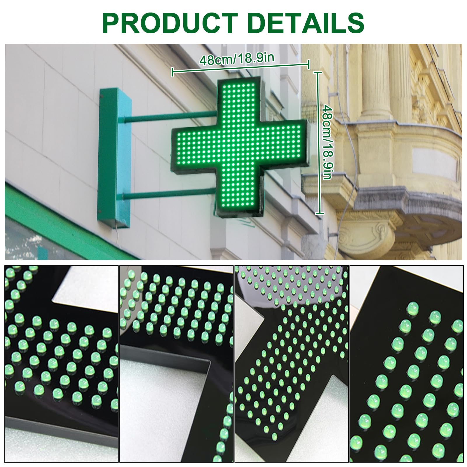 LED Neon Cross Sign, 48 * 48cm Brillante LED Farmacia Cruz para Pared Ventana Decoración, Farmacia Clínica