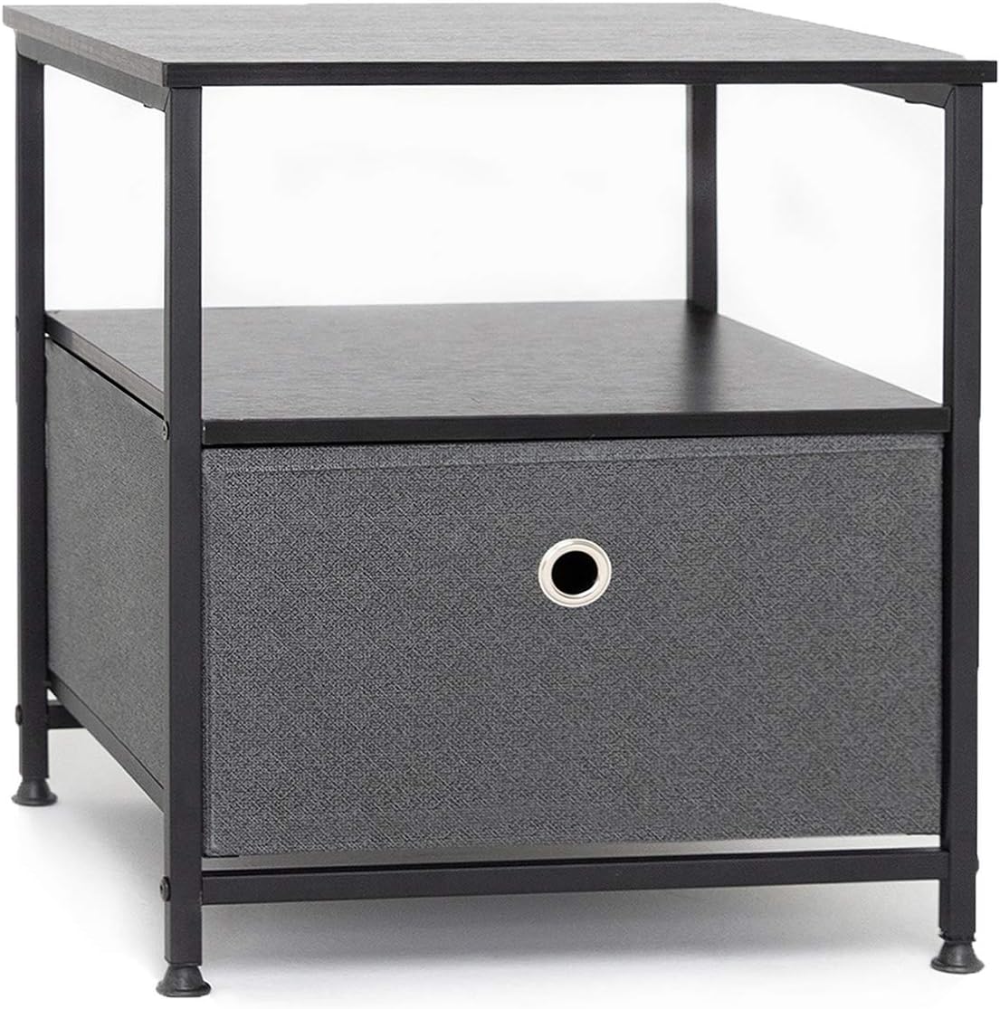 Suhu Bedside Table Bedside Storage Cabinet Small Sofa Side Table Mini End Table Low Narrow Chest of Drawers Metal Nightstand 2-tier for Bedroom Living Room Wooden+Steel Grey+Black