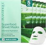 PLANTIFIQUE Korean Face Mask, 5-Pack with Peach Extract, Vitamin C, Hyaluronic Acid - Hydrating & Rejuvenating Sheet Masks - Masque Visage All Skin Types