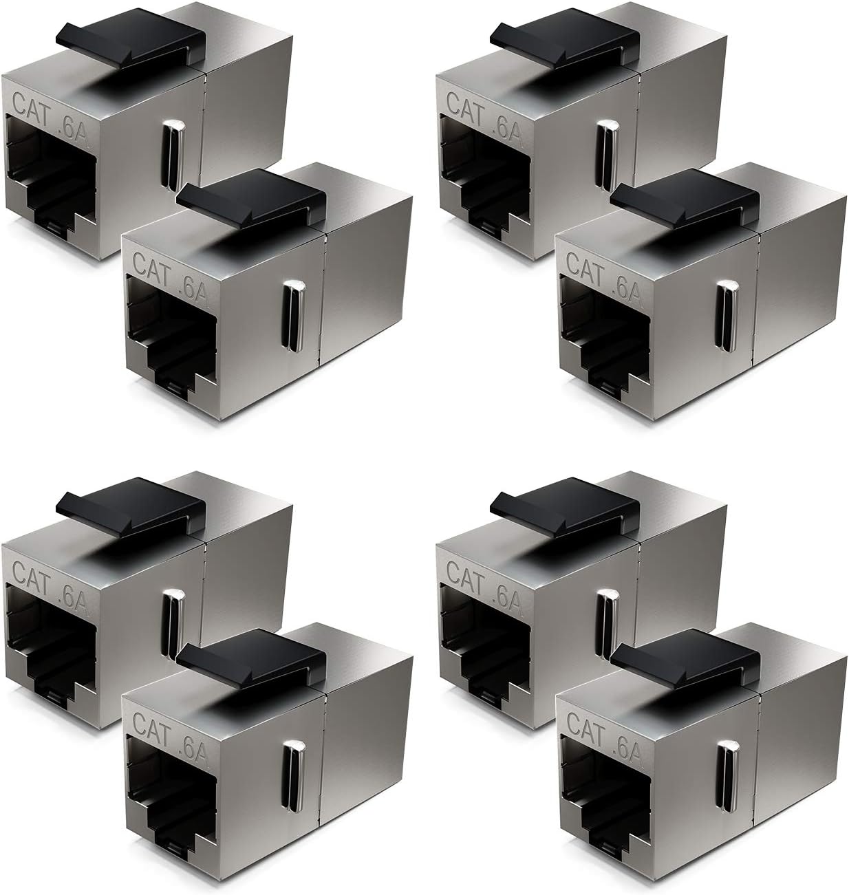 deleyCON 8x CAT6a Keystone Module Patch Cable Clutch Interconnects Shielded 2x RJ45 Socket Network Patch Panel Keystone Bracket Extension