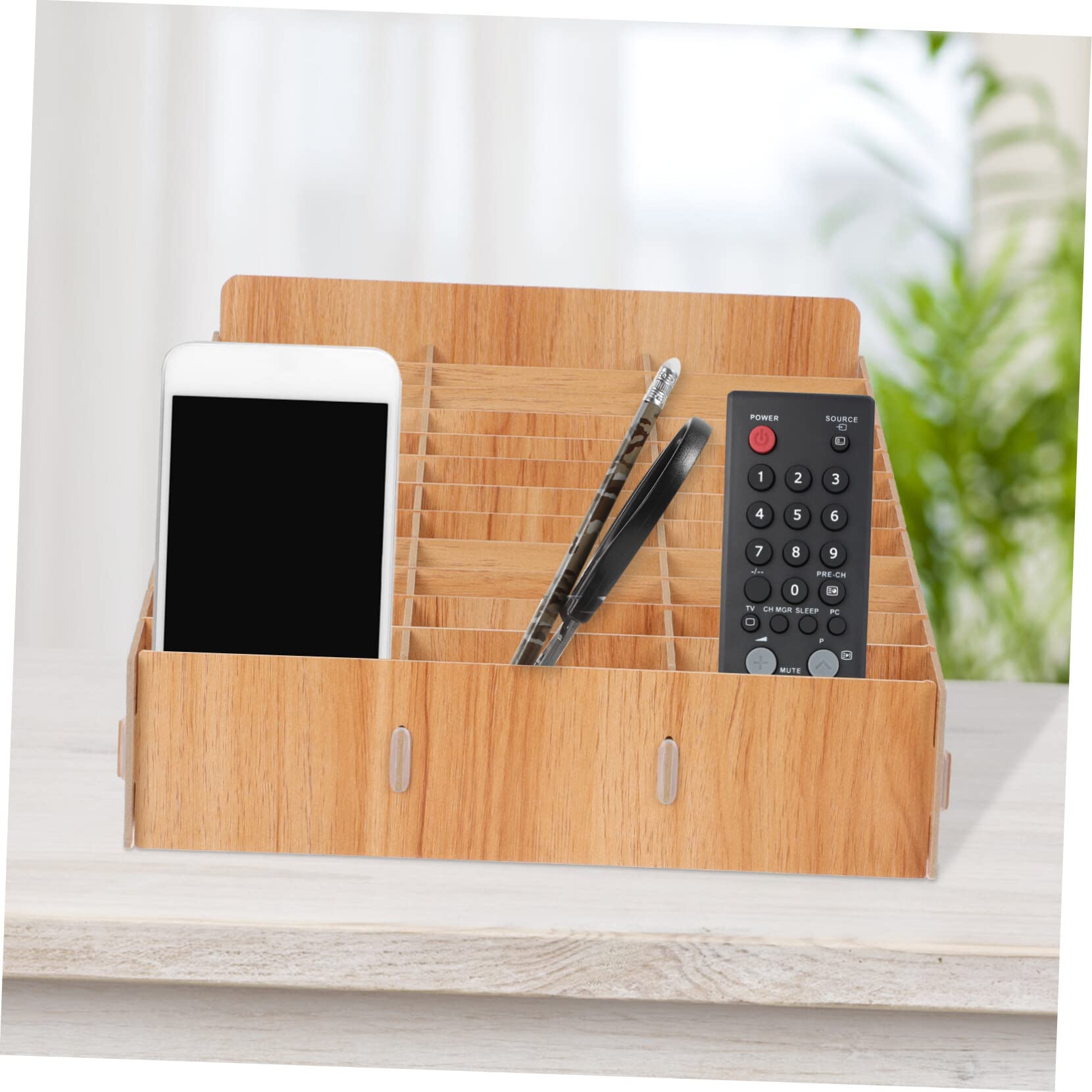 Veemoon Scatola Portaoggetti in Legno Da Scrivania Scomparti Multipli Per Telefono Cellulare Organizer Da Scrivania Per Casa Stanza Contenitore Da Tavolo Per Cancelleria e Piccoli Oggetti