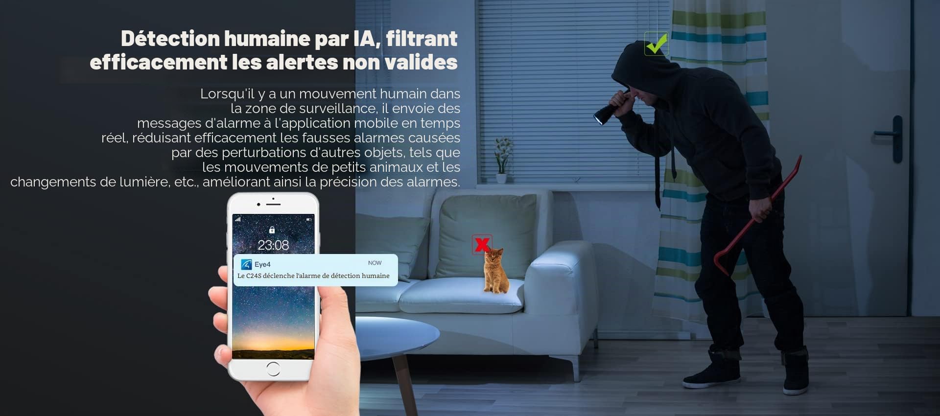 VStarcam C24S Caméra de sécurité IP sans fil HD 1080p Wifi IR-Cut vision nocturne réseau d'enregistrement audio moniteur bébé intérieur