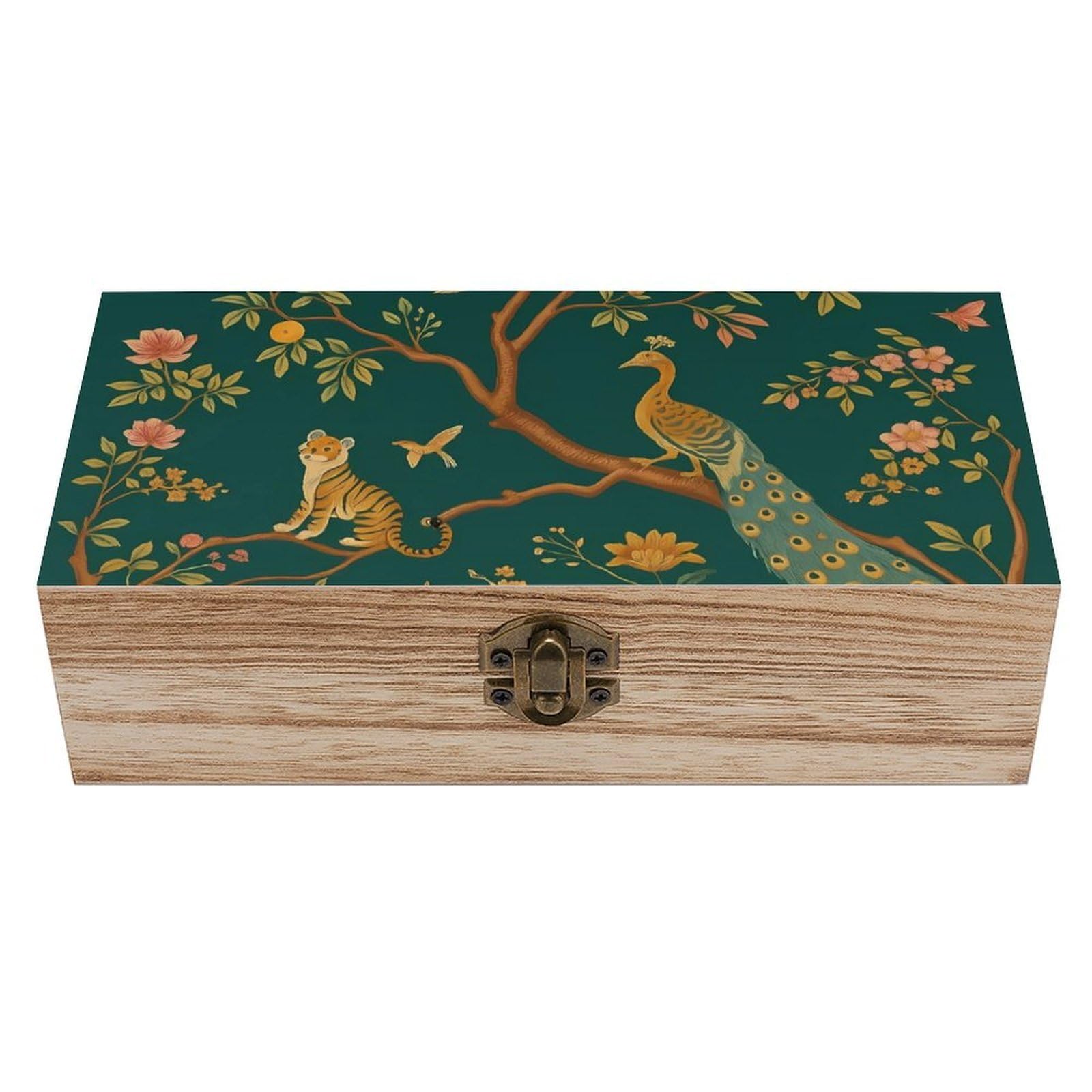 HLBSDM Vintage Tiger And Gold Peacock Retro Wooden Storage Box Jewelry Art Gift Boxs Decorative Keepsake Boxes