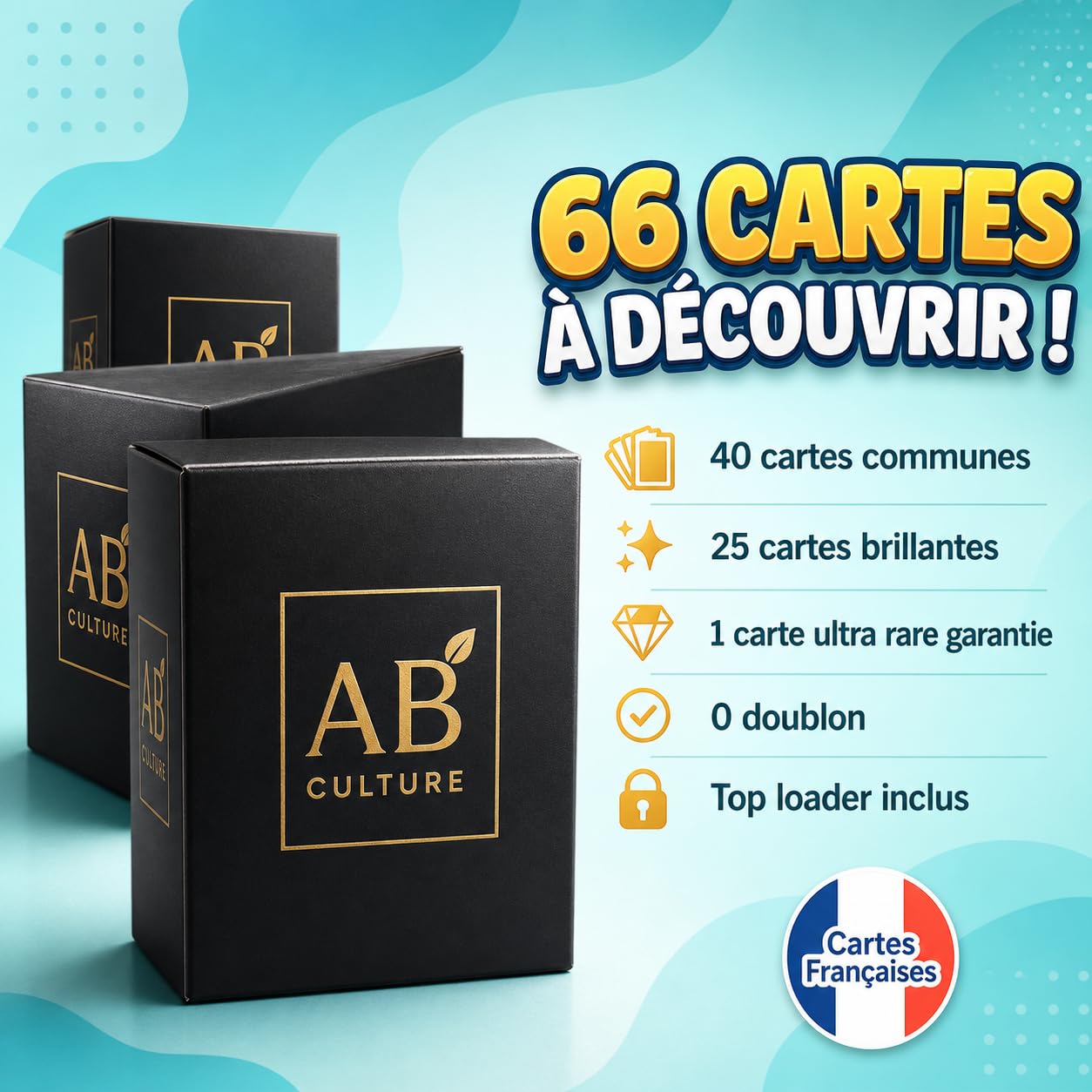 Pack 66 Cartes Officielles Française - 40 Communes + 25 Brillantes/Holographiques + 1 Carte Ultra Rare (ex, V ou Full Art) Garantie - avec Top Loader - sans Doublons