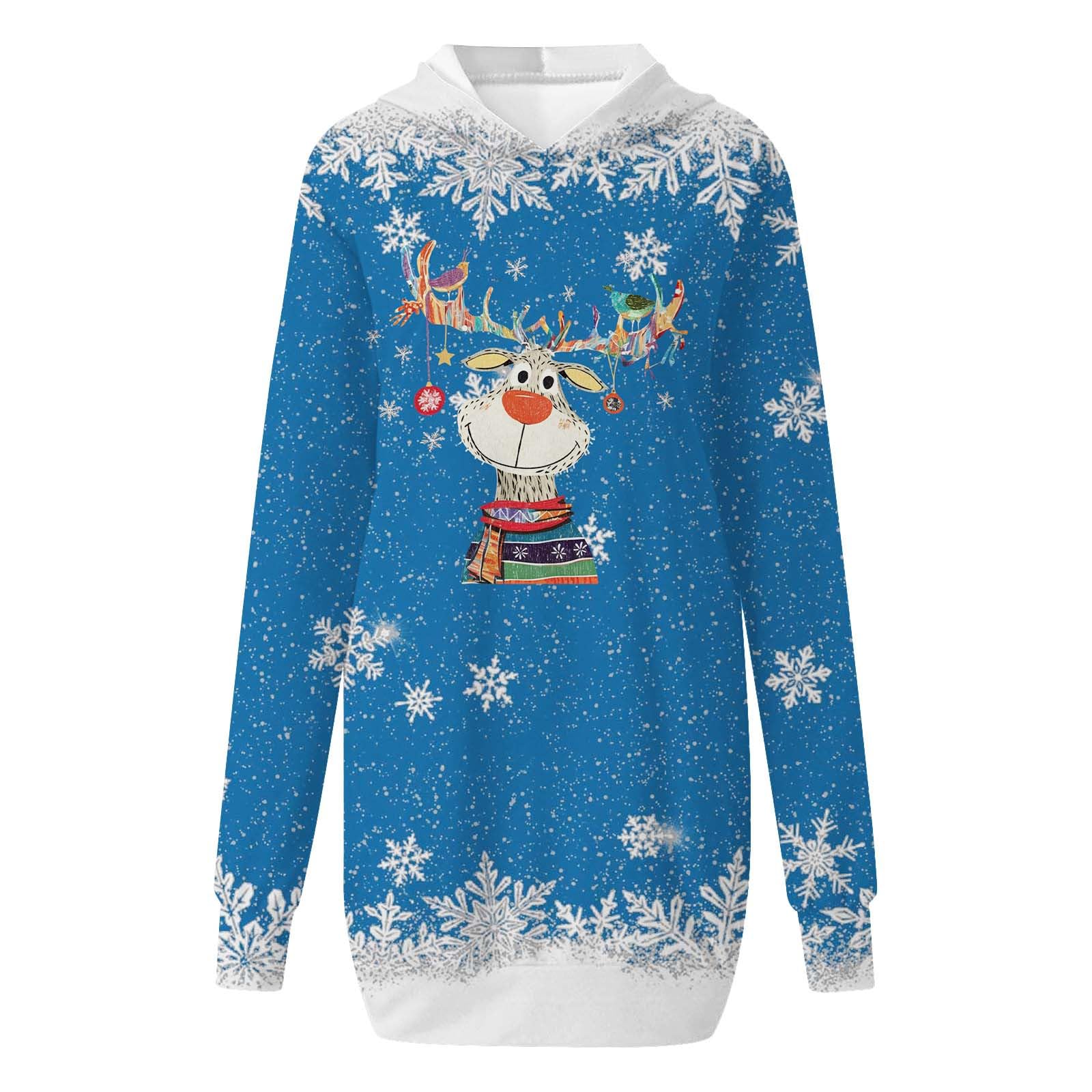 Vestito Natalizio Donna, Felpa Natale Donna Manica Lunga Maglione da Famiglia Taglie Forti Mini Abito Lunga Sweatshirt con Tasche Hoodie Pullover Vestito Natalizio Vestito Donna Maniche Lunghe