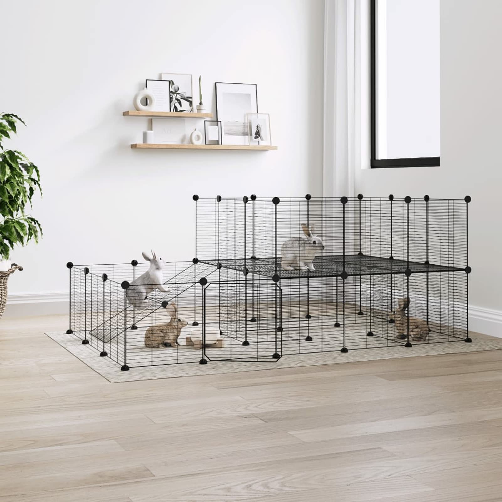 LAPOOH Gabbia per Animali 44 Pannelli con Porta Nera 35x35 cm Acciaio,Animali Domestici - Articoli,Articoli per Animali di Piccola Taglia,Habitat/Gabbie Piccoli Animali(SPU:3114063)