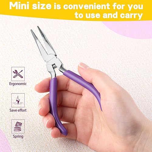Miniatura 13 de SPEEDWOX Alicates de punta de aguja doblada con mandíbula dentada, alicates de punta larga doblados, alicates removedores de aguja, herramientas