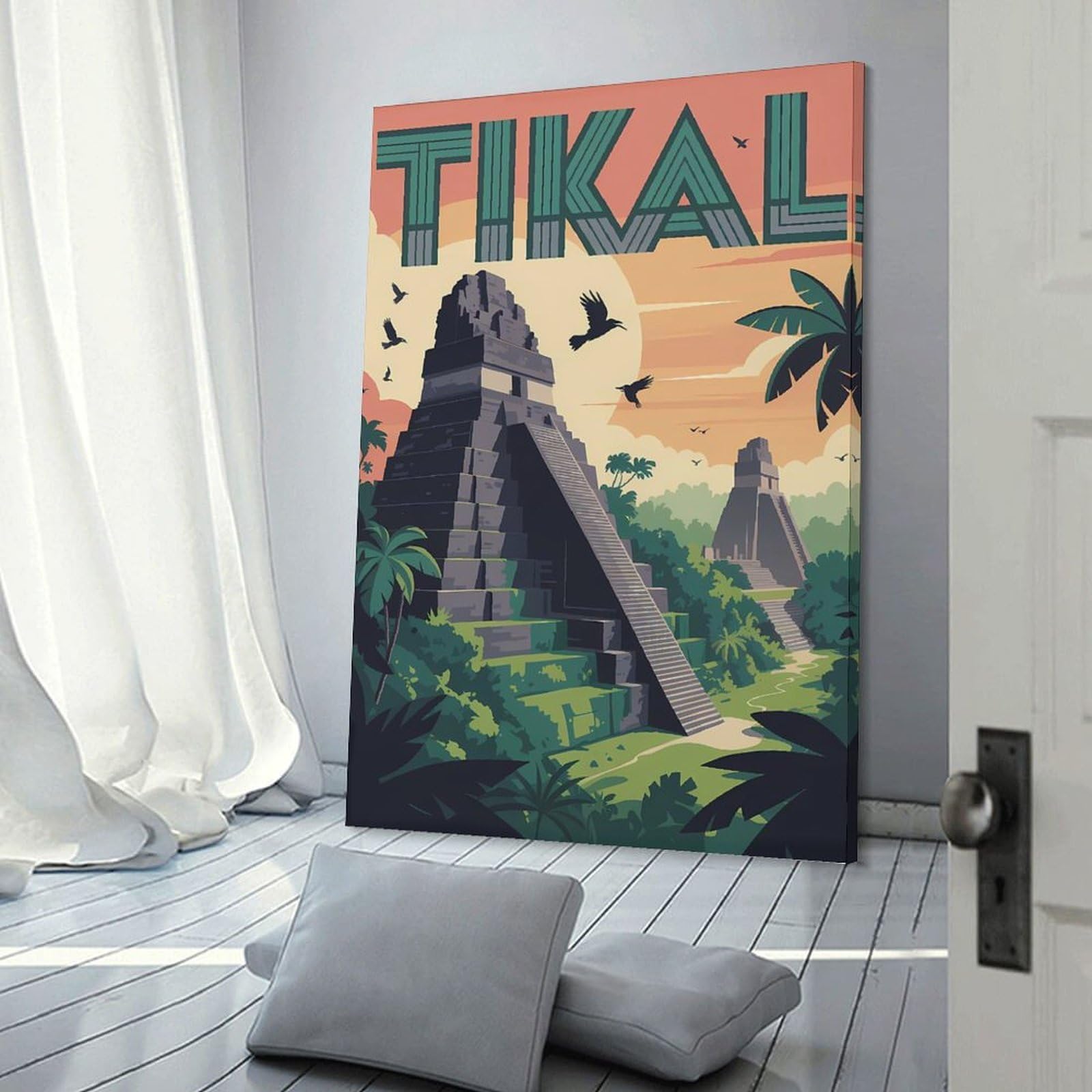Junmoney Home Decor Wall Art Tikal Mayan Ruins Travel, 20x30inch(50x75cm), for Workspace Walls, Study Corners Or Bedrooms, A Smart Decor Choice for Study Walls