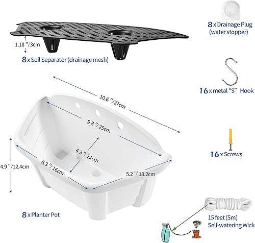 Miniatura 2 de ORIMERC Maceta colgante de pared de 9.8 pulgadas, 8 unidades, para barandilla, balcón, porche, decoración interior y exterior, de plástico, para