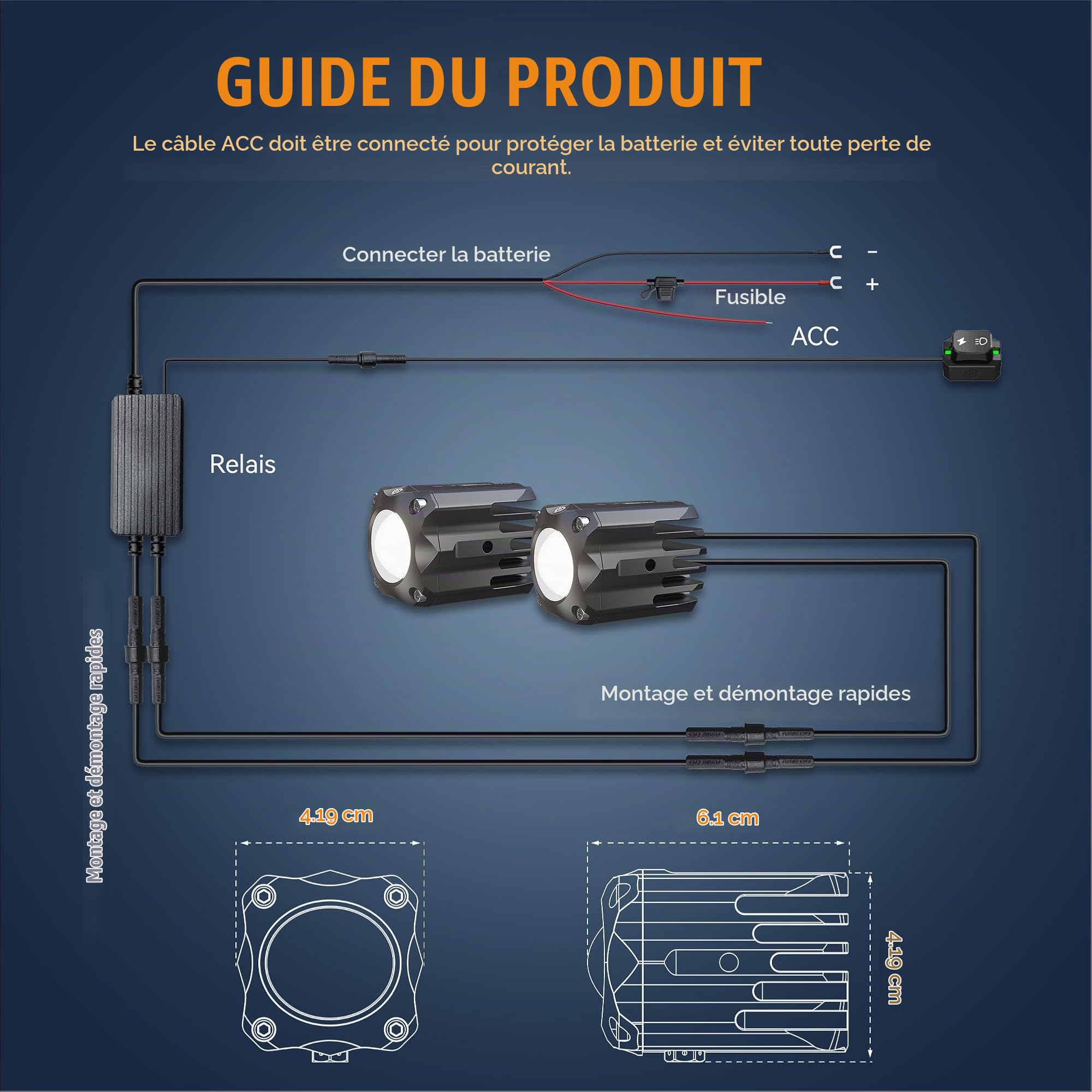Future Eyes F150S phare additionnel moto led feux auxiliaire moto homologué