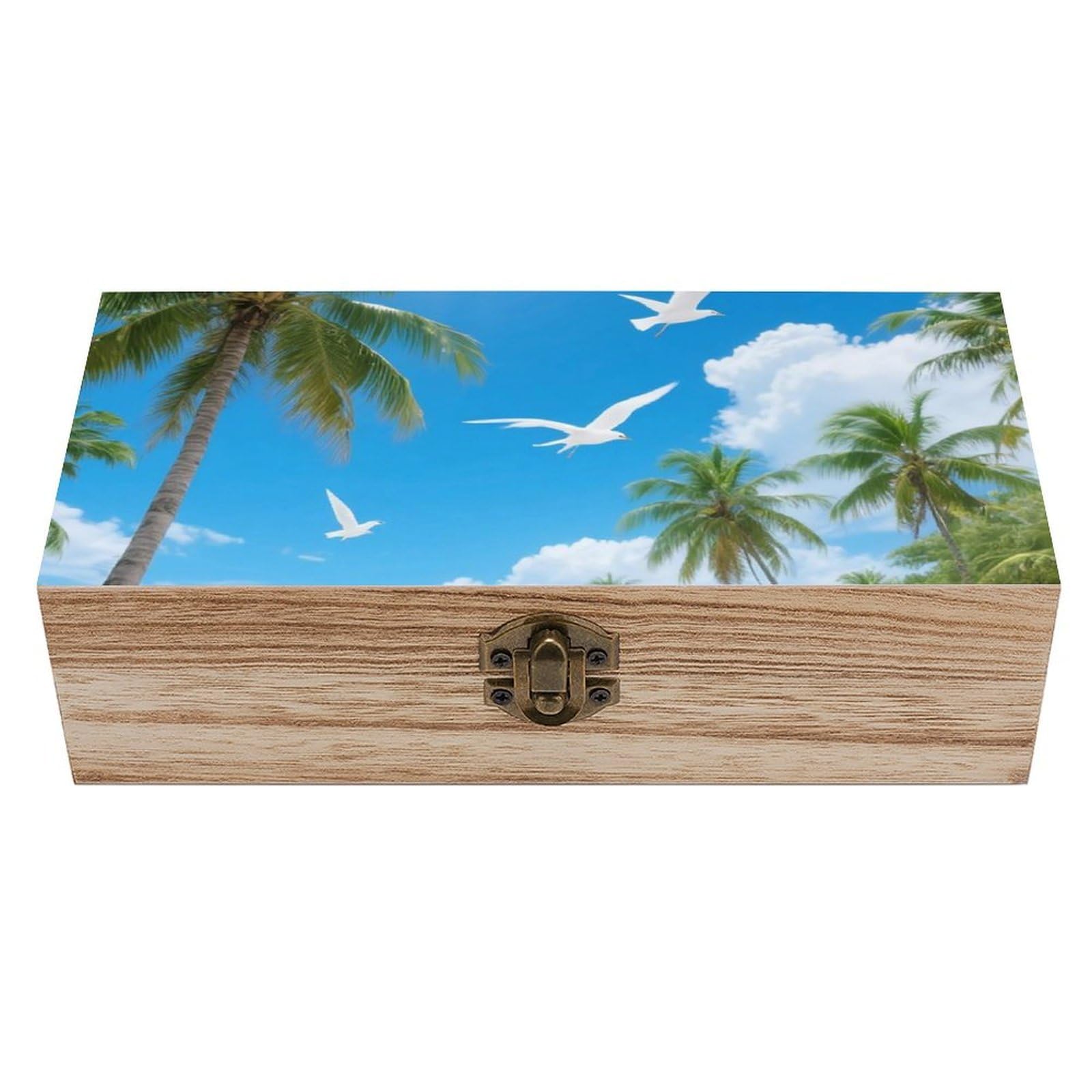 FodPand Decorative Keepsake Box Wooden Storage Boxes with Hinged Lid Handmade Tropical Fish Beach Wood Organizer Memory Treasure Box for Jewelry Craft Card Photo Storage Wedding Bridal Shower Gifts