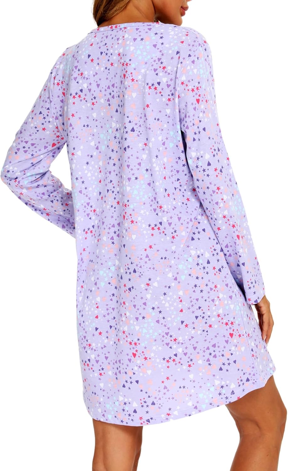 ENJOYNIGHT Women's Cotton Sleepwear Long Sleeves Nightgown Print Tee Sleep Dress - Image 4