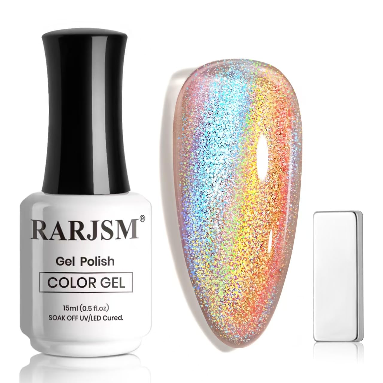 RARJSM Blue Aurora Cat Eye Gel Nail Polish Holographic Rainbow Laser Iridescent Glitter Sparkle Cat Eye Gel Polish with Magnet Stick Soak off UV LED