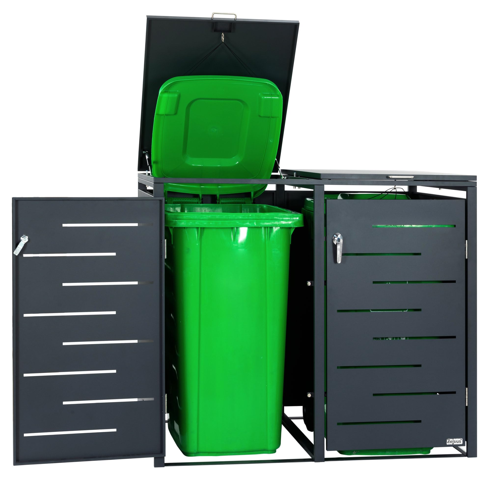 Zelsius Edelstahl Mülltonnenbox 4 Tonnen | 120-240 Liter | Anthrazit RAL 7016 | inkl. Erweiterungsmöglichkeit | Garten Müllhaus, Mülltonnenbox 4er, Aufbewahrungsbox für Mülltonnen