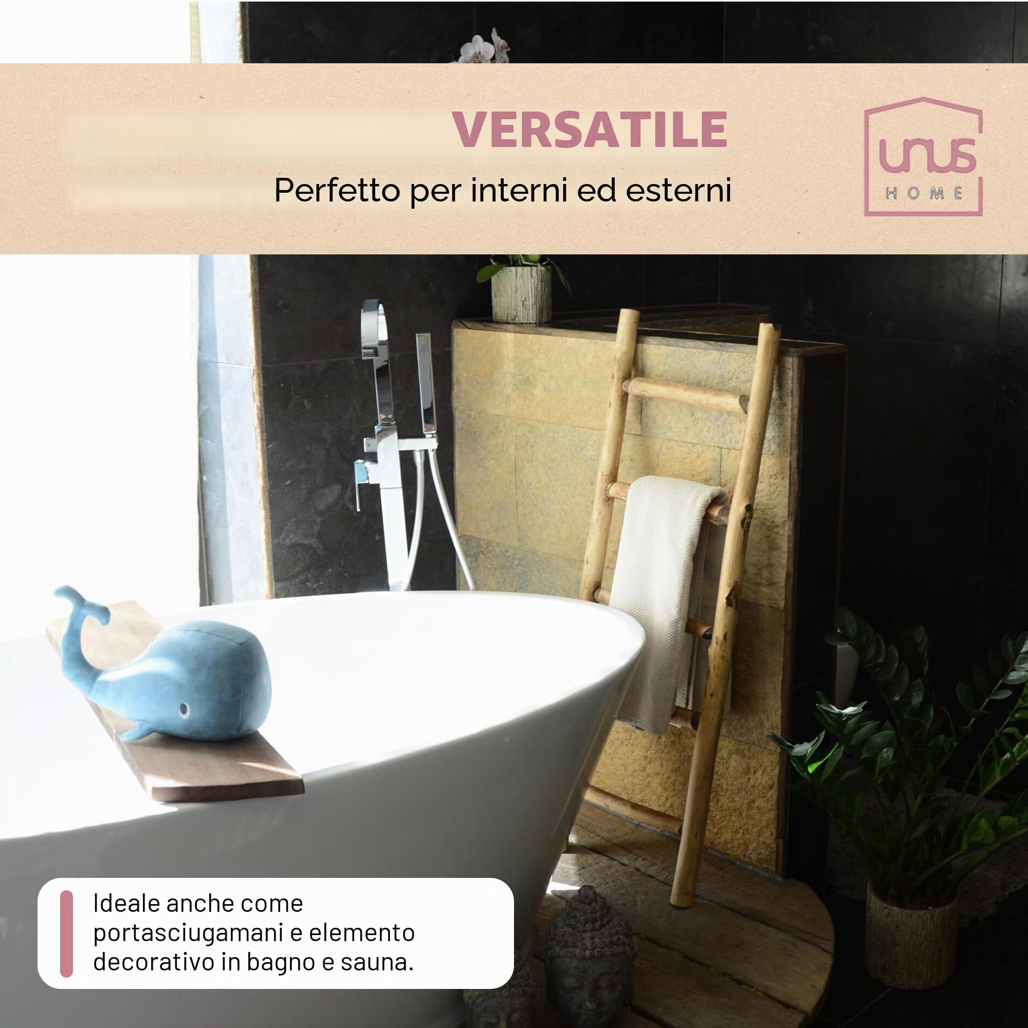UNUS Scala decorativa in legno, decorazione da parete, portasciugamani 120 cm, 5 gradini, stile antico