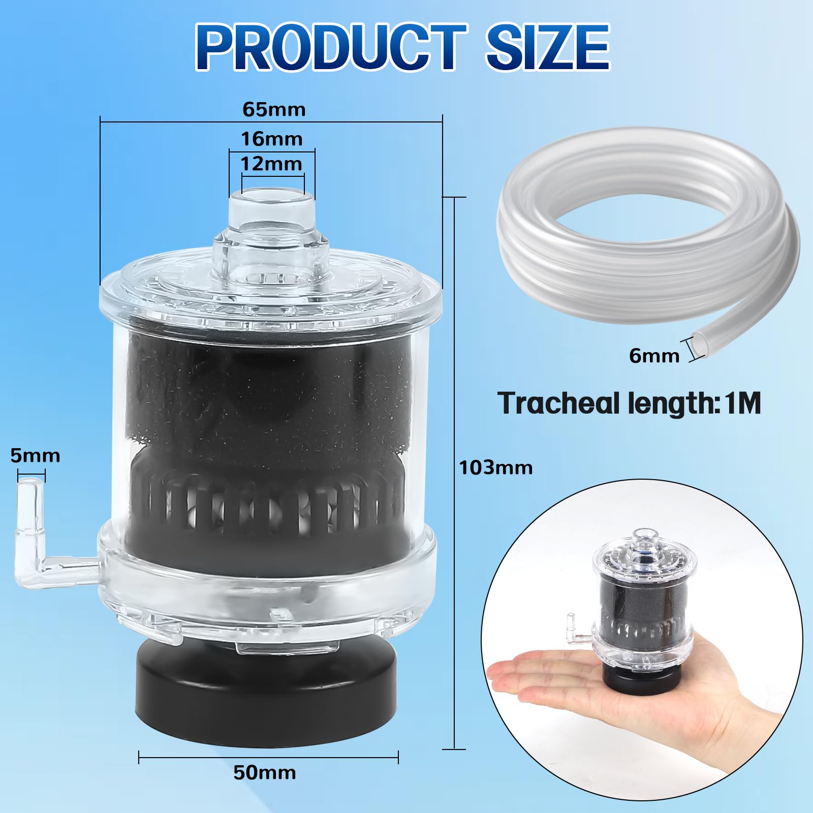 EXLECO Small Aquarium Sponge Filter with Bubbler Hose, Mini Aquarium Inner Filter for 30-60L Aquarium, Internal Filter with Filter Material, for Betta Shrimp (Air Pump Not Included) - Image 2