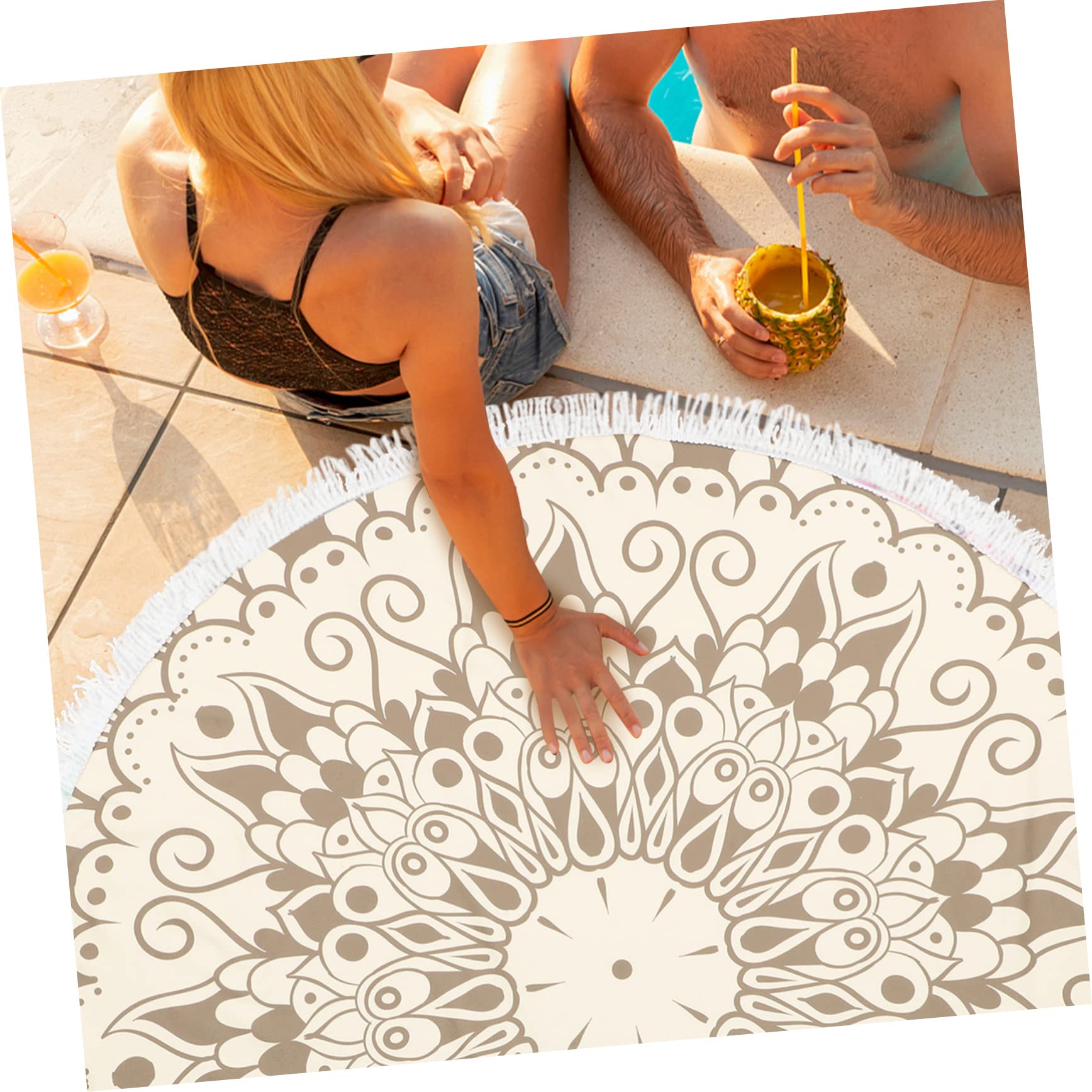 Alipis Toalla de Playa Redonda Multifuncional con Mandala y Flecos Toalla de Baño de Microfibra para Playa Piscina y Rápido Secado y Decorativa