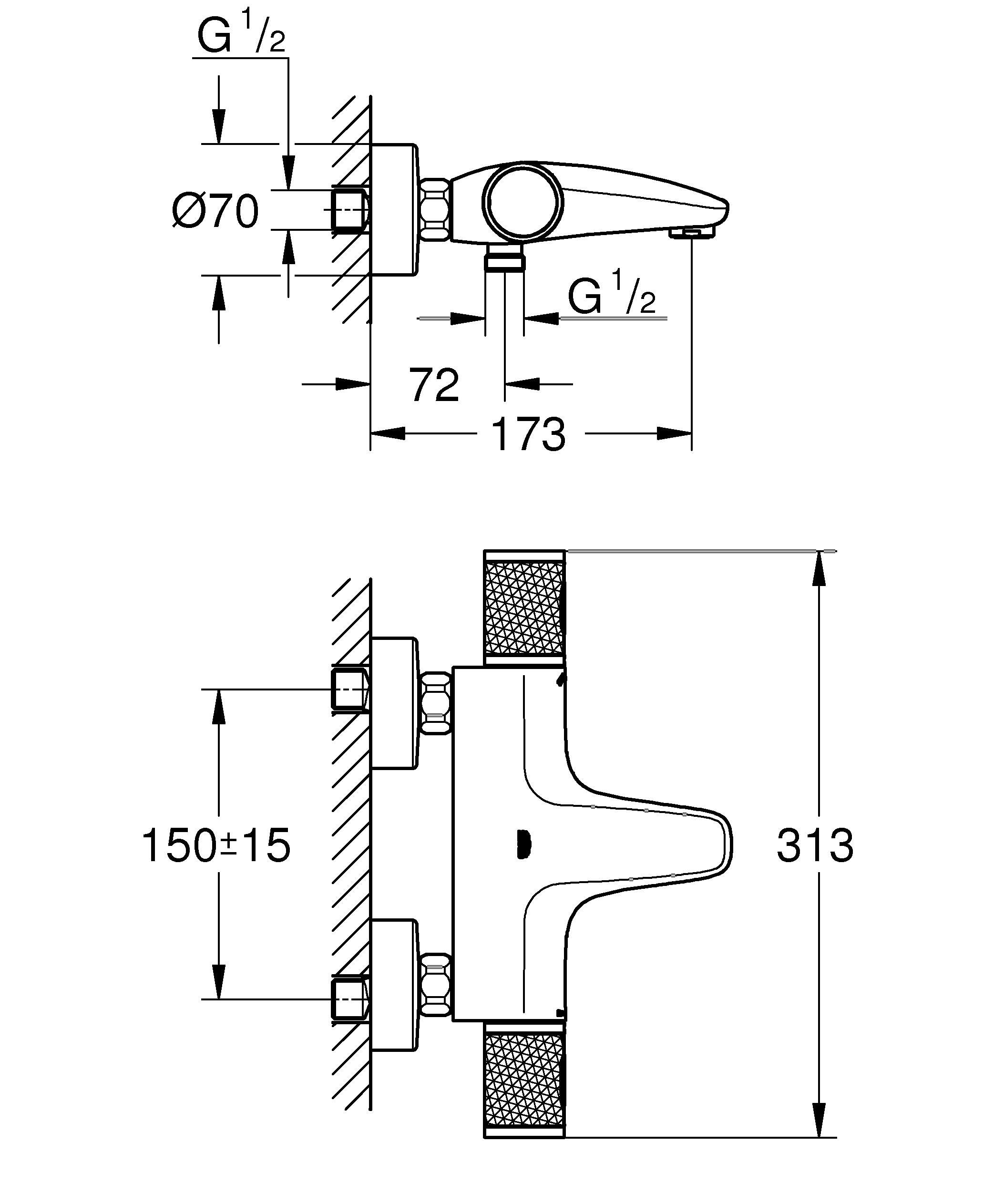 GROHE Precision Feel, Badewannenarmatur, wassersparend (Thermostat mit stets kühler Oberfläche für Kinder, Duscharmatur mit Sicherheitssperre bei 38°C, Anti-Rutsch Griffe, 3in1 Tool), chrom, 34788000