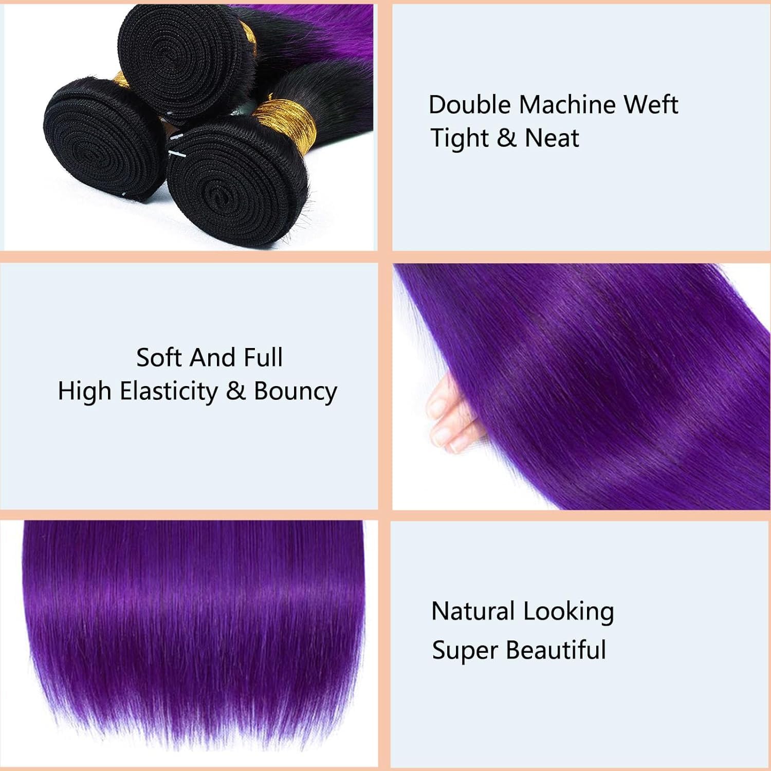 Bundles Human Hair 26 28 30 Inch Straight T1B Purple Human Hair Bundles Unprocessed Raw Brazilian Virgin Remy Quick Weave for Black Women