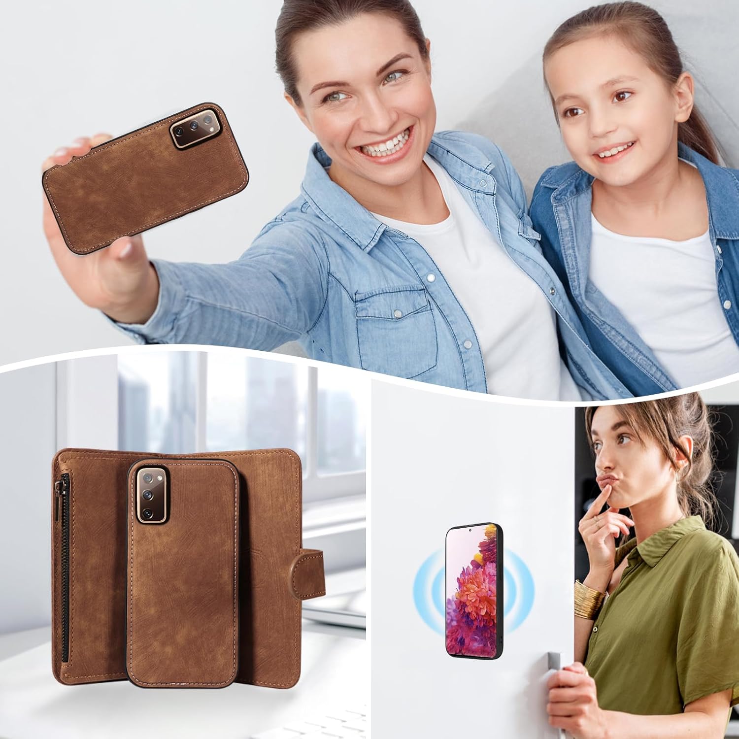 Asuwish Phone Case for Samsung Galaxy S20 FE 5G 6.5 inch Zipper Wallet Detachable Magnetic Cover with Screen Protector Crossbody Lanyard S 20 EF UW 2022 S20FE5G S20FE 20S S2O Fan Edition 4G G5 Brown