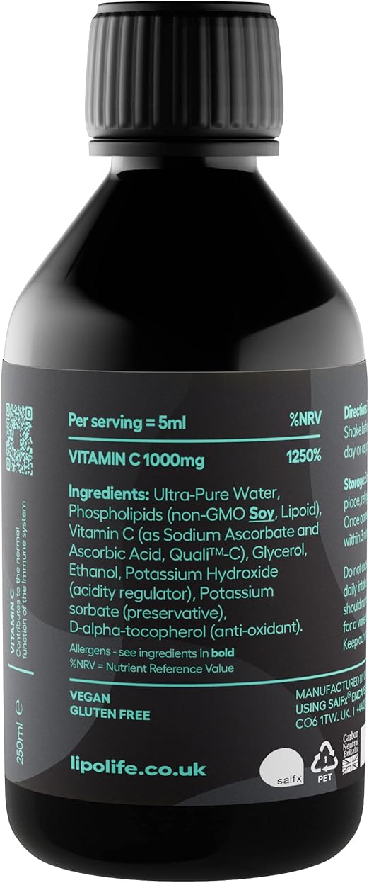 LVC1 liposomal Vitamin C 240ml - lipolife. Made in The UK by ...