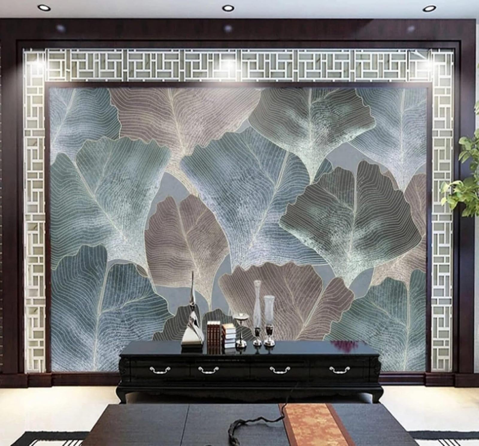 XLMING Large Vintage Relief Lines Ginkgo Leaves 3D Wallpaper Luxury Silk Study Dining Feature Sofa Grey Bedroom Living Room Tv Decorative Wall-430cm×300cm