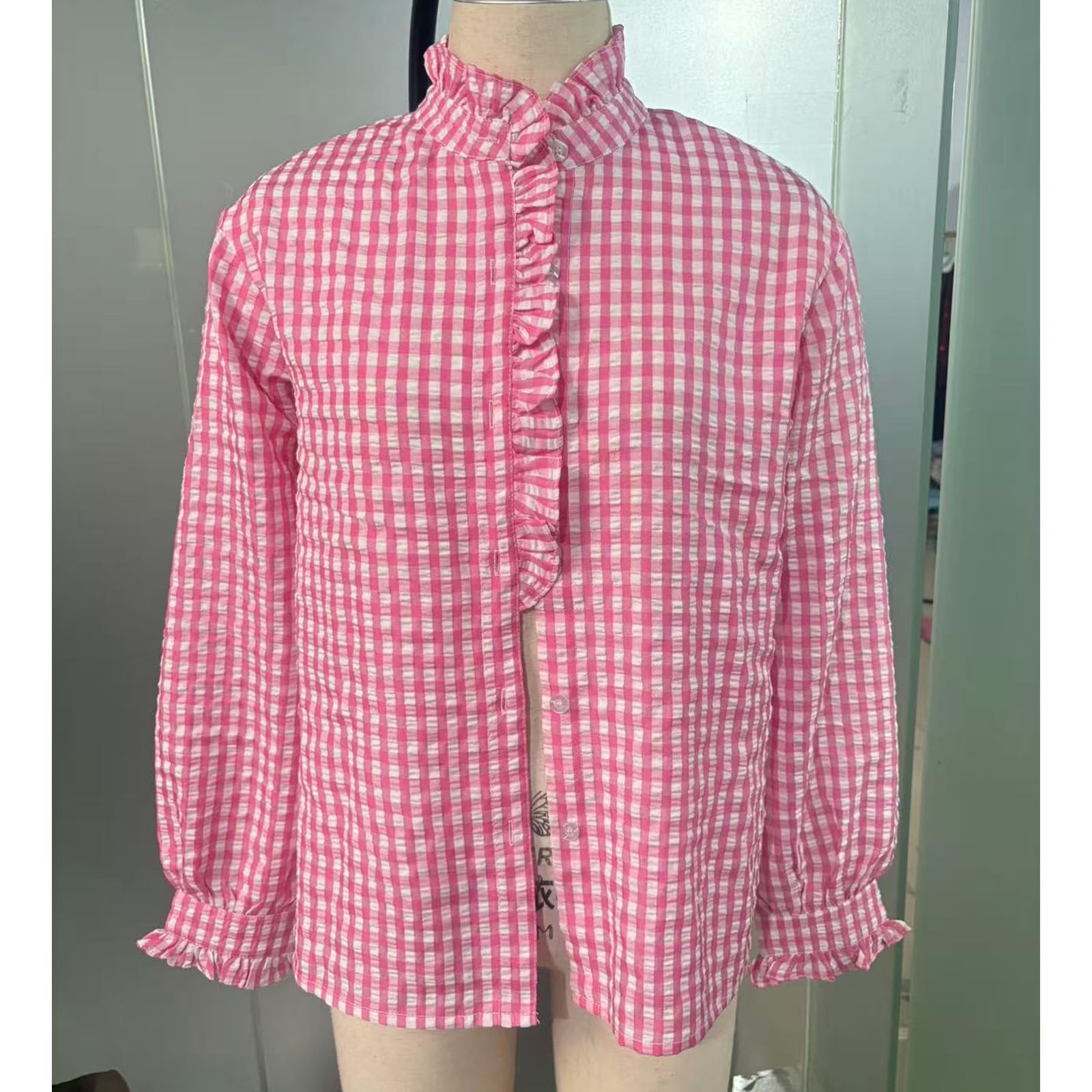 Blusa a cuadros con cuello en V y botones para mujer, estilo casual, de manga larga, a cuadros, a la moda, camisas a cuadros para mujer