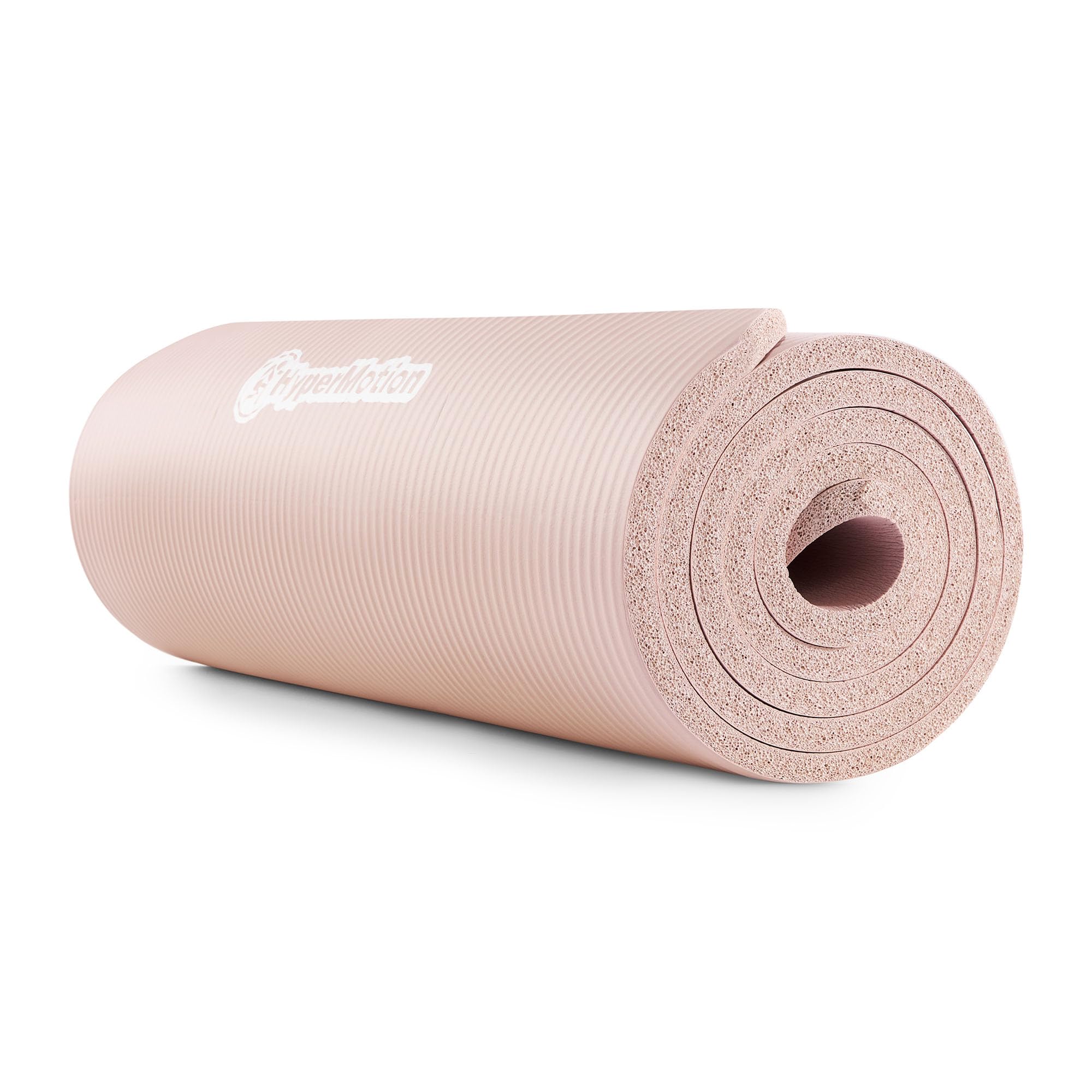 HyperMotion Mata do Ćwiczeń Fitness i Jogi NBR 183x61x1,5 cm Brudny Róż, Antypoślizgowa 15 mm, z Paskiem do Ćwiczeń i Przenoszenia, Gruba Mata do Jogi, Pilates i Stretchingu