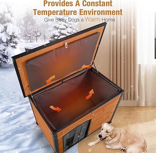 Vista 26 de Casa para perros de tamaño pequeño a grande, refugio para cachorros de interior y exterior con suelo elevado, perrera duradera e impermeable, casa