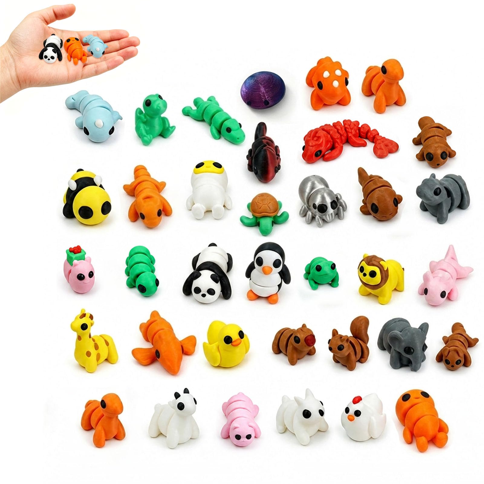 Liravonte 36 Pcs 3D Printed Mini Animal Set, 3D Printed Fidget Toys, Flexible Movable Joint Animals, 3D Printed Articulating Figurines for Home Office Desk Decoration Birthday Gifts Party Favors