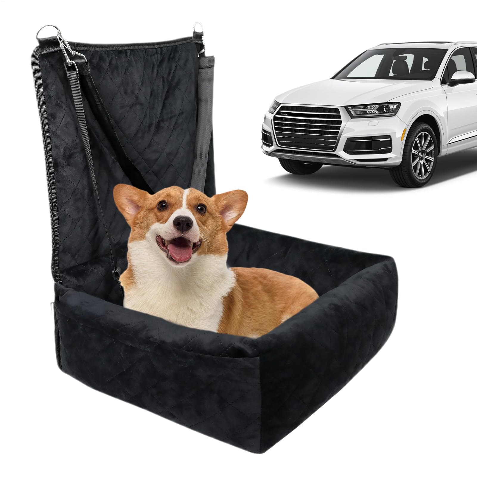 Seggiolino auto per cani – Ventilato 2 tasche laterali | sedile per animali domestici, cuscino di sicurezza per cuccioli – per sedile anteriore e posteriore, viaggi su strada, viaggi