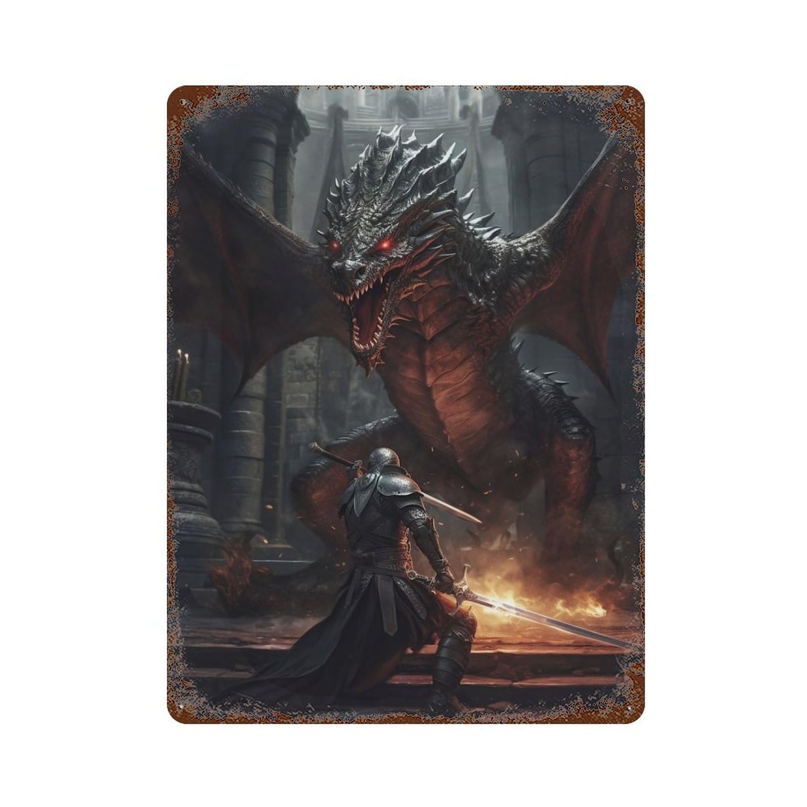 Dragon Dungeon Boss Rusty Metal Tin Sign 15.7"x11.8", Ideal for Farmhouse, Kitchen And Entryway Decor