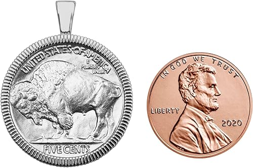 Miniatura 7 de US 1937 Indian Head Buffalo Nickel 5 Cents Coin Solid 925 Sterling Silver Necklace NEW - FULL HORN