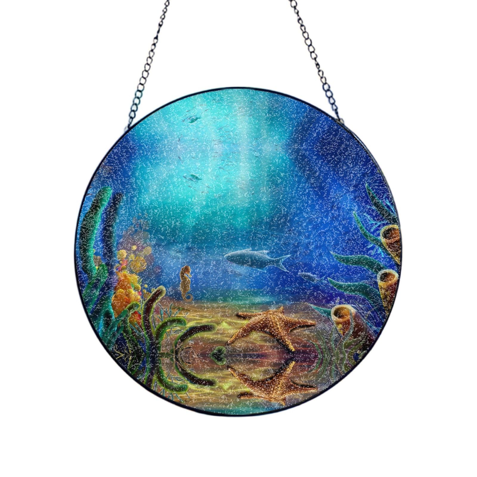 Phayah Ocean Seahorse Print Glass Window Hanging Sun Catchers Suncatcher Decor For Birthday For Home Garden Porch 8in（20cm）