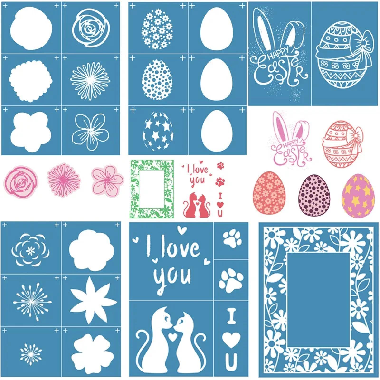MANGOUSONG Screen Printing Kit,22x28cm Easter Decor Mesh Screen Stencils Self-Adhesive Silk Screen Printing Stencil Easter Bunny Easter Eggs Print F