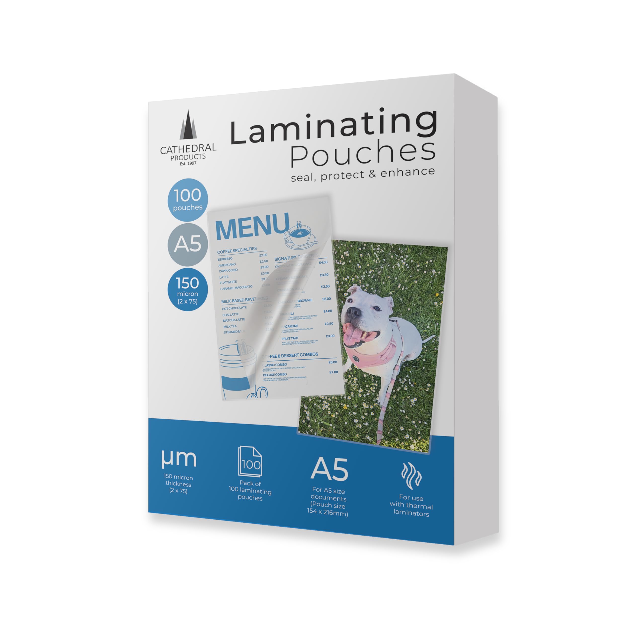 Cathedral Products A5 Gloss Laminating Pouches 150 Micron - Pack of