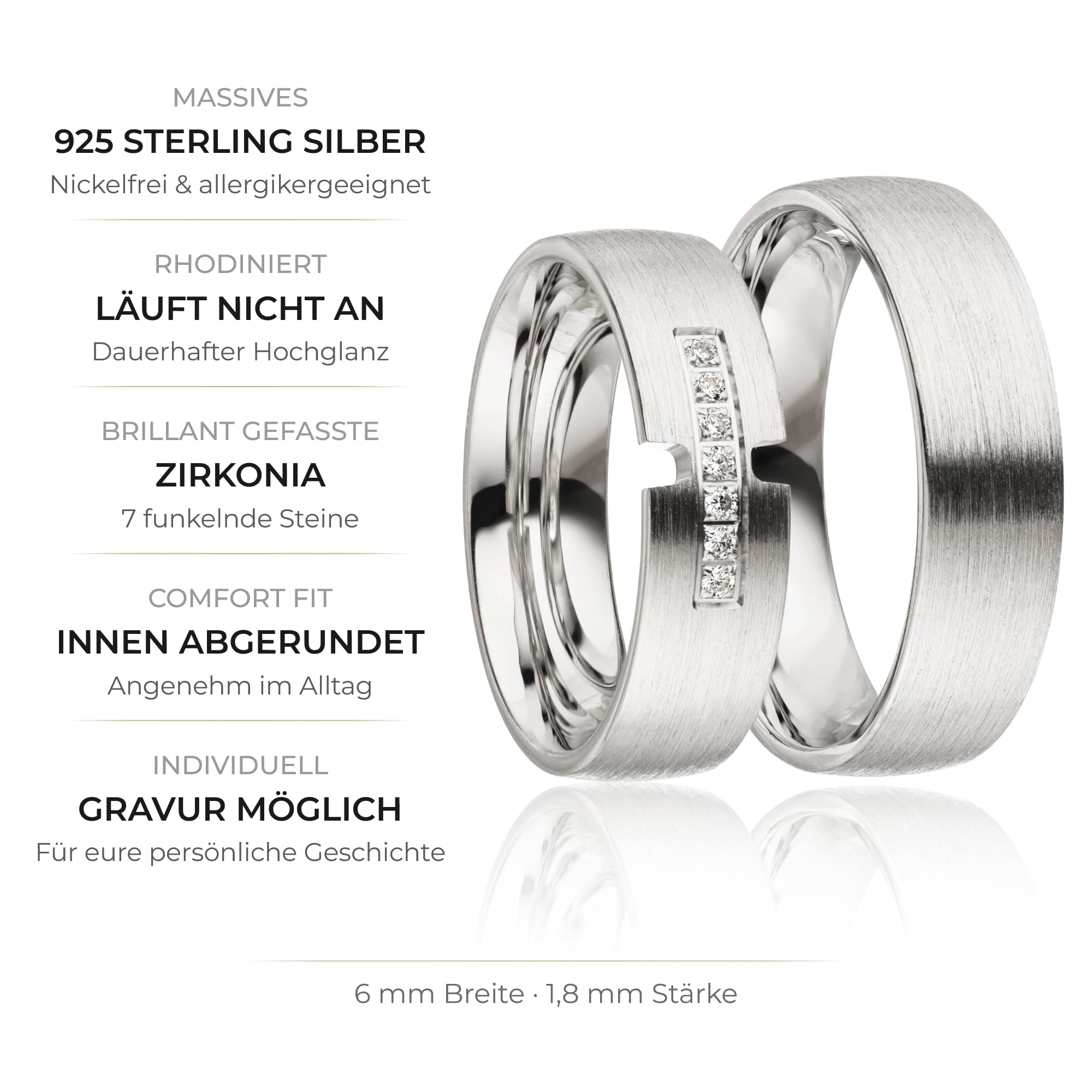 Kolibri Rings Eheringe Verlobungsringe Silber 925 7 Zirkonia Steine Set - Gratis Gravur und Etui